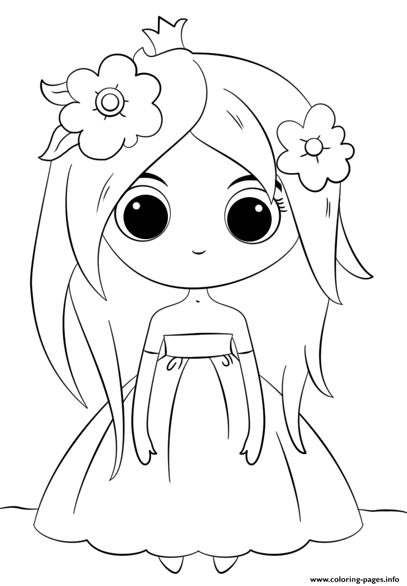 kawaii coloring princess cute printable
