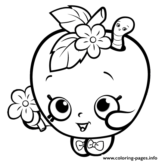 Shopkins Apple Smile Cute Girls Coloring Pages Printable Free