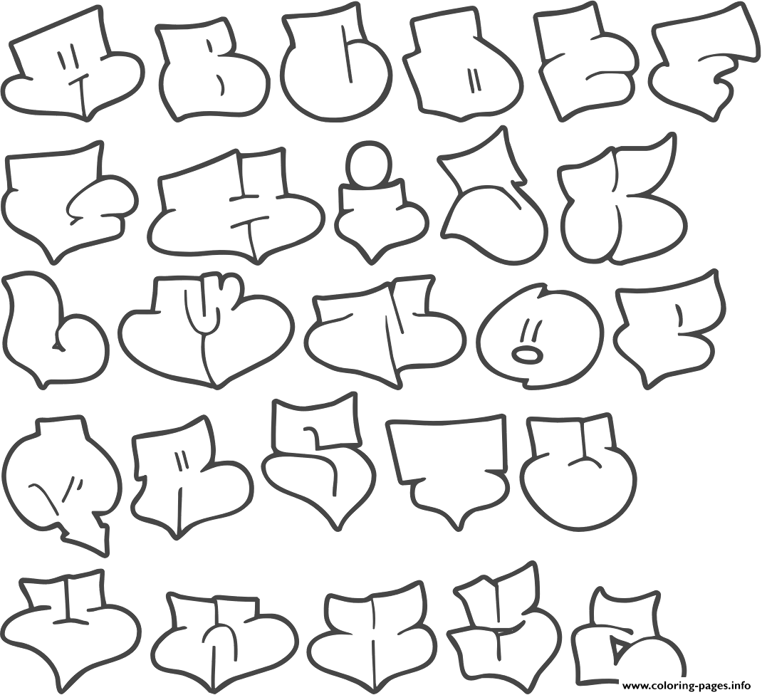 Graffiti Alphabet Style Bubble Letters Coloring Pages Printable