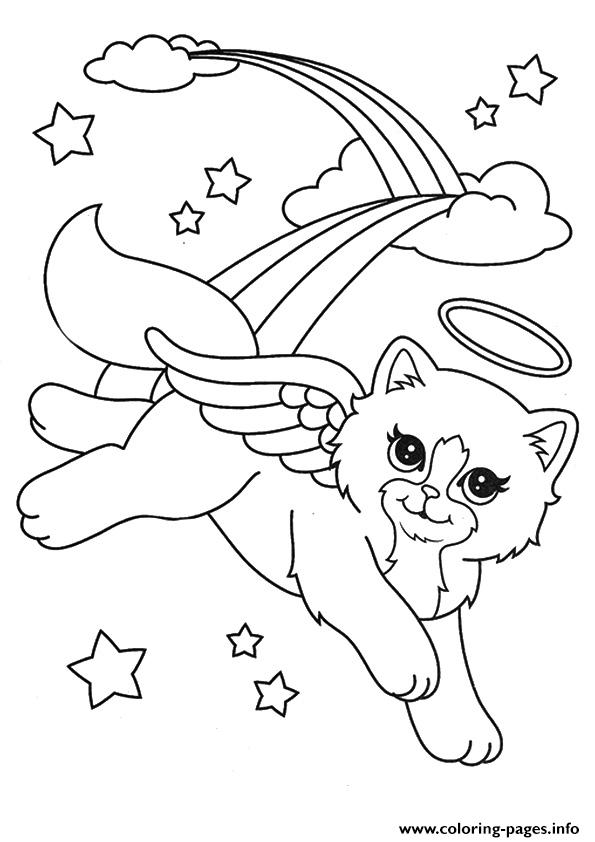 Beautiful Cat Angel A4 Coloring Pages Printable