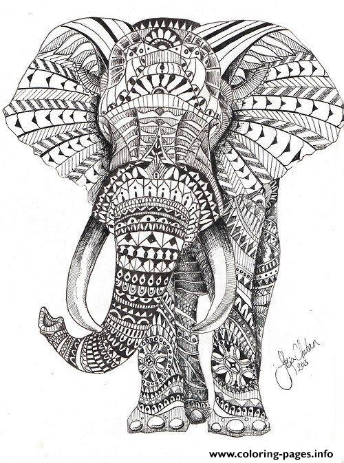 Elephant For Adults Color Hard Difficult Coloring Pages Printable