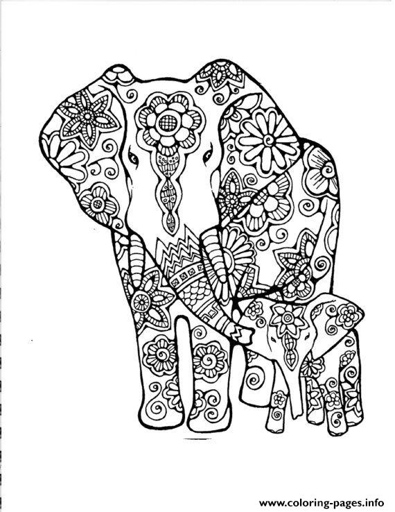 Elephants Abstract Doodle Adult Coloring Pages Printable