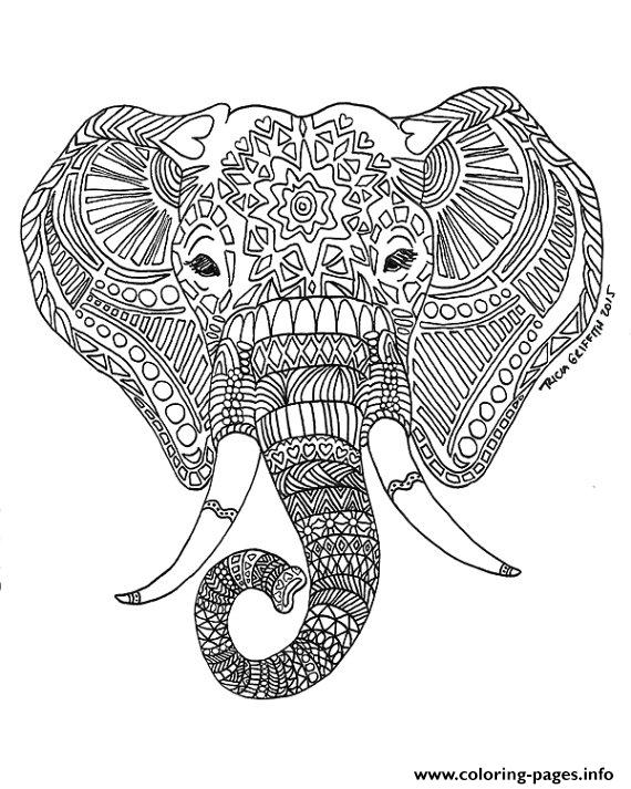 Adult Printable Elephant Difficult Hard Zen Coloring Pages Print