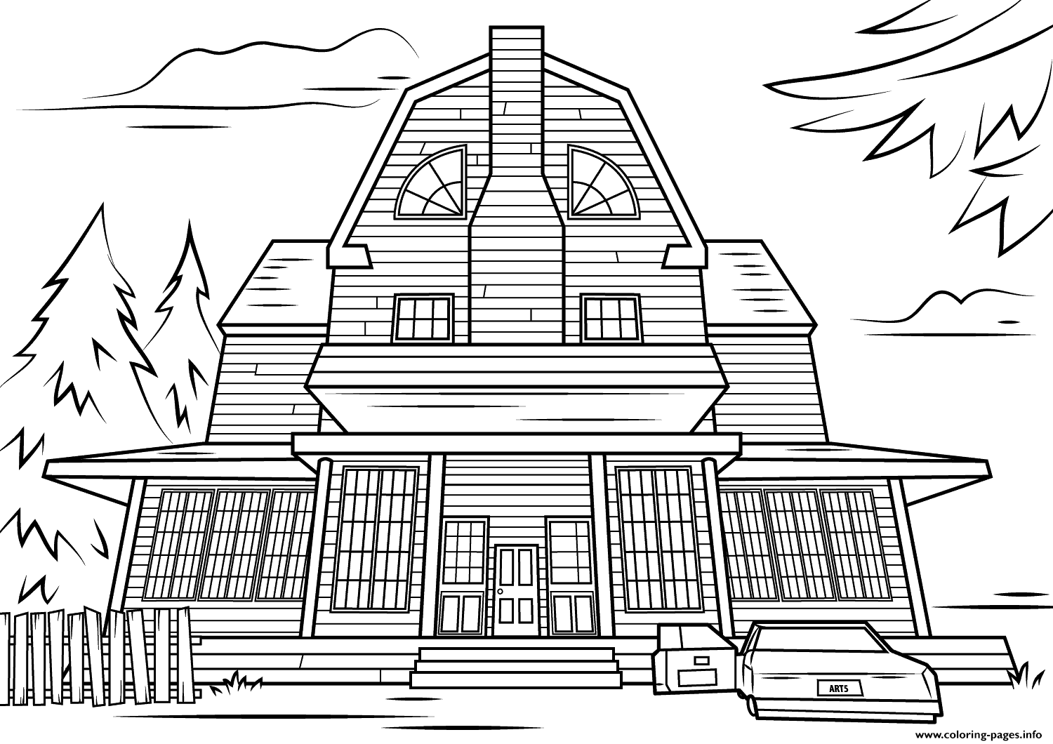 Scary Haunted House Halloween Coloring Pages Printable