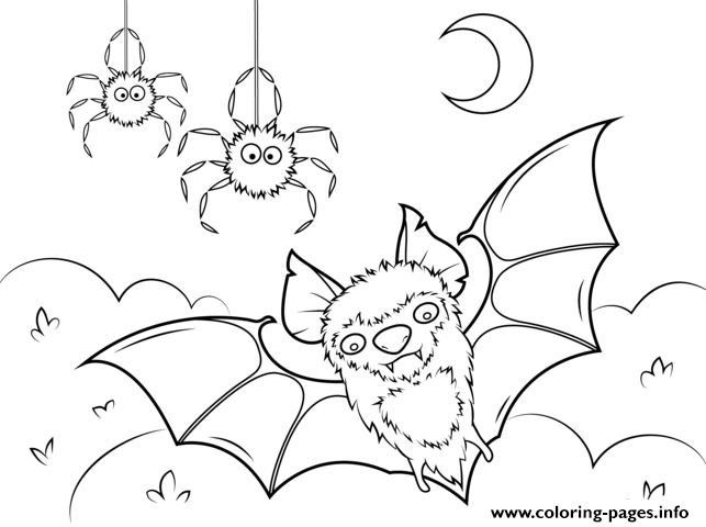 Bat Spiders Halloween Coloring Pages Printable Book