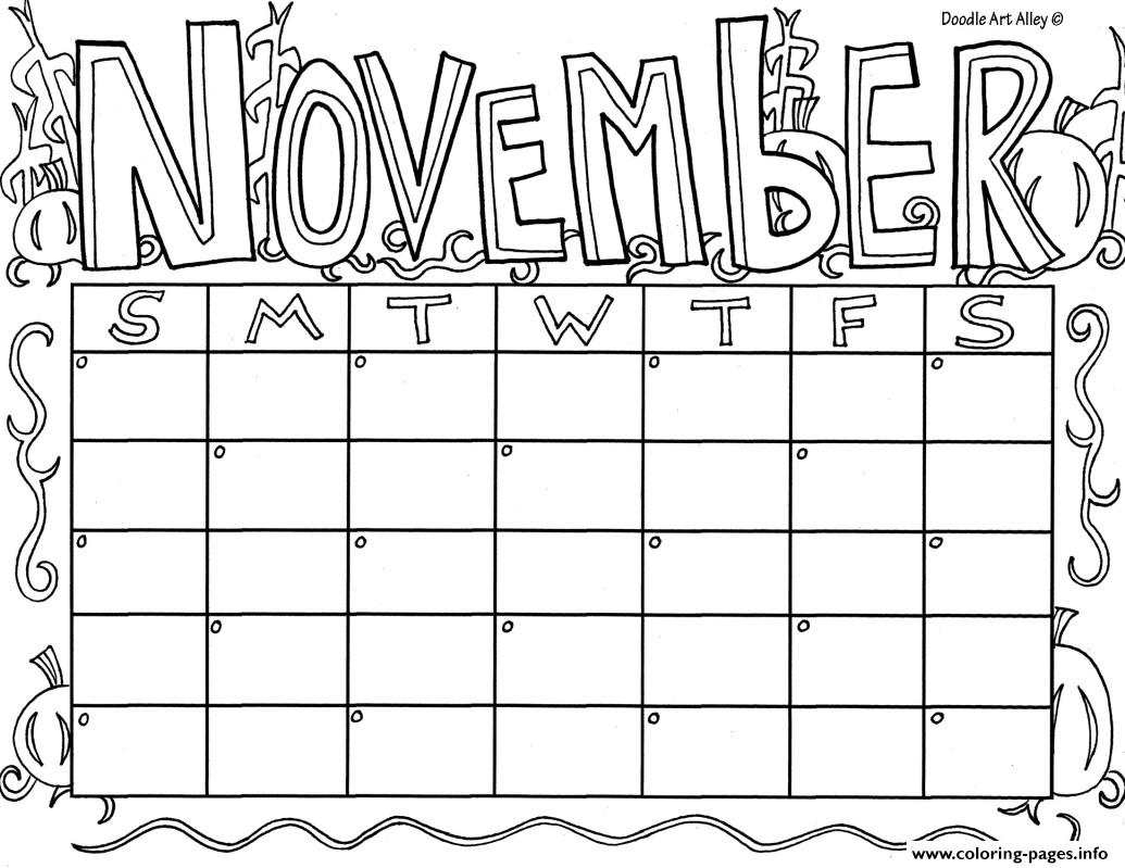 November Calendar Coloring Pages Printable