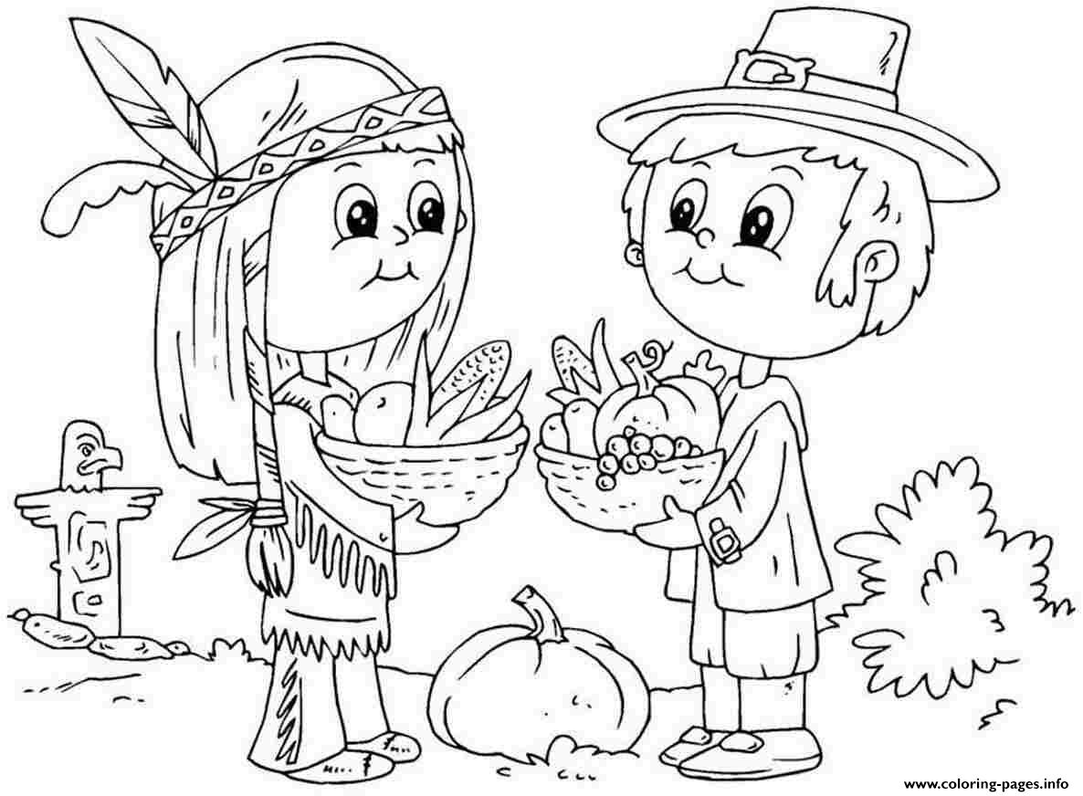 Printable Thanksgiving November Kid coloring pages