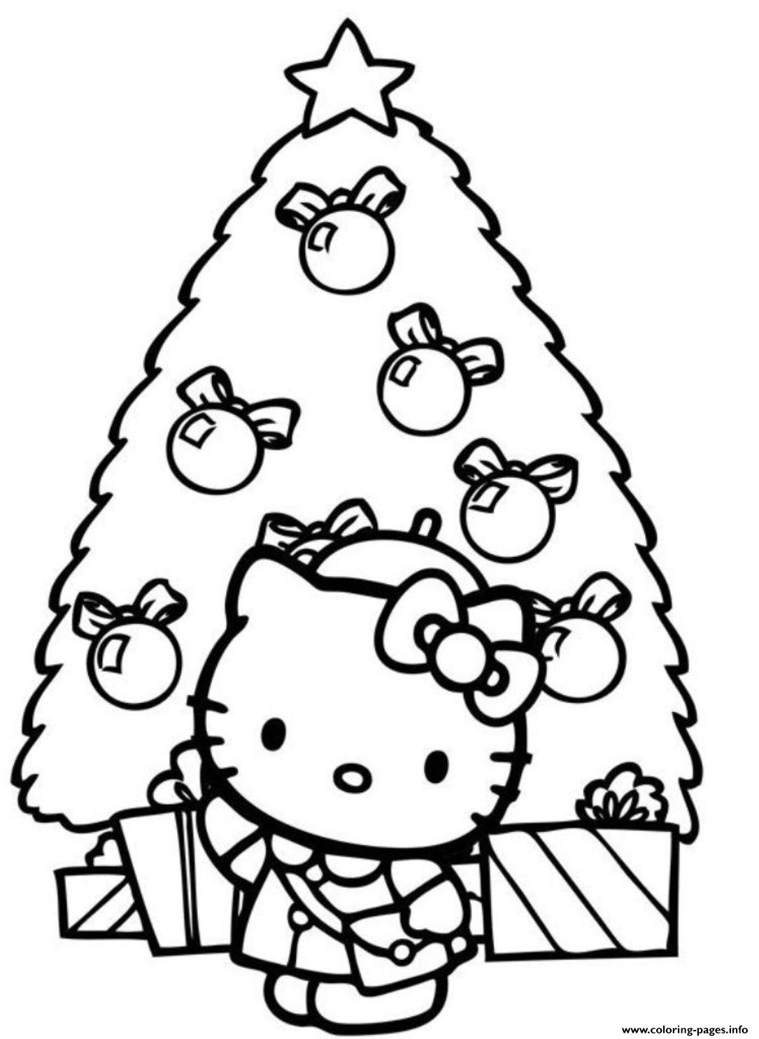 Christmas Tree Hello Kitty Coloring Pages Printable