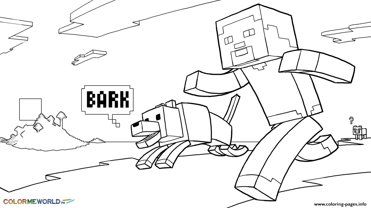 Minecraft Coloring Kids With Dog coloring pages Print Download 387 prints