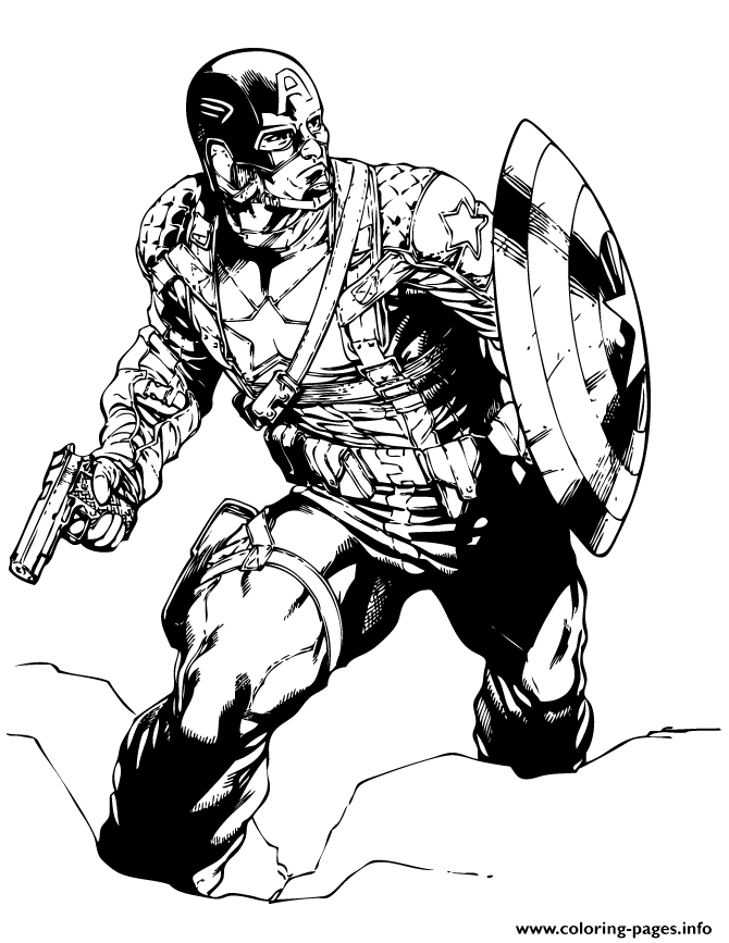 Captain America Classic Marvel Comic Coloring Page Coloring Pages Printable