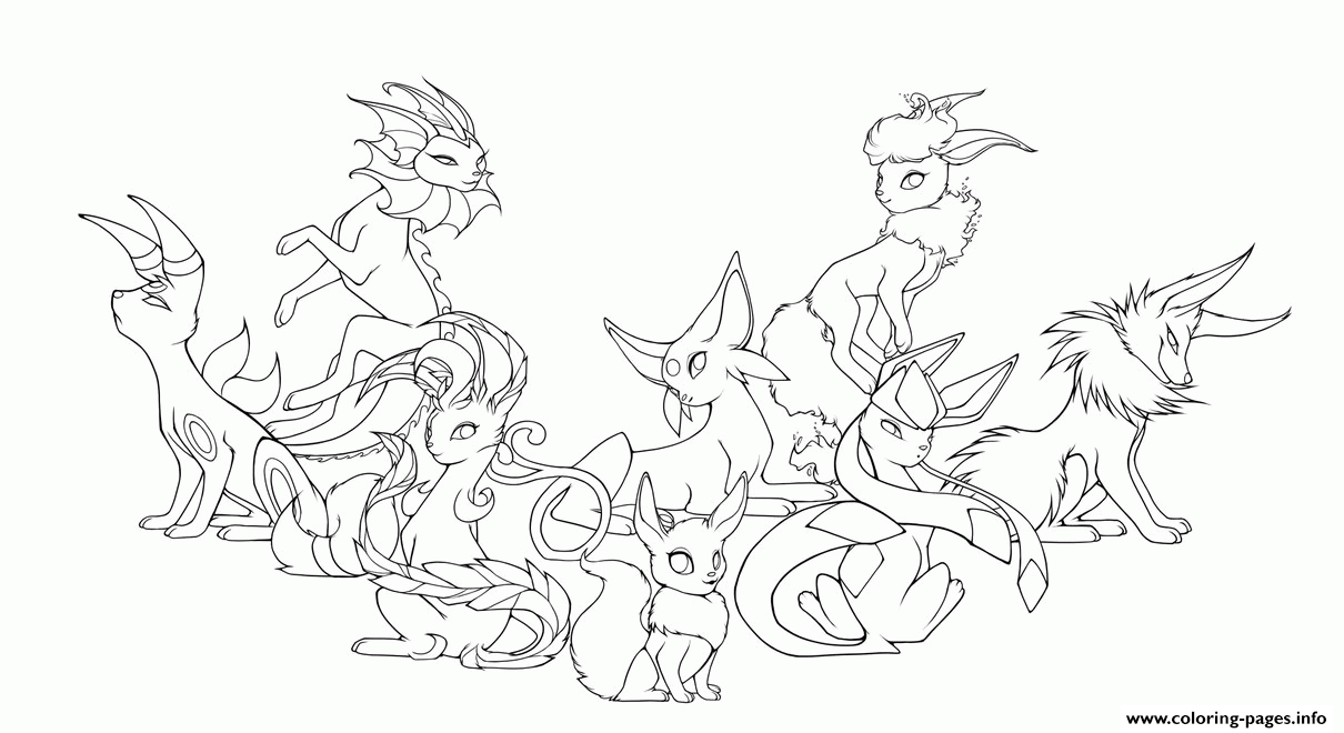 Eevee Evolutions High Quality Coloring Pages Printable