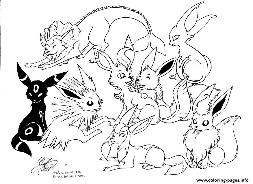 Pokemon Coloring Pages Free Printable Eevee Evolutions Battle Cats