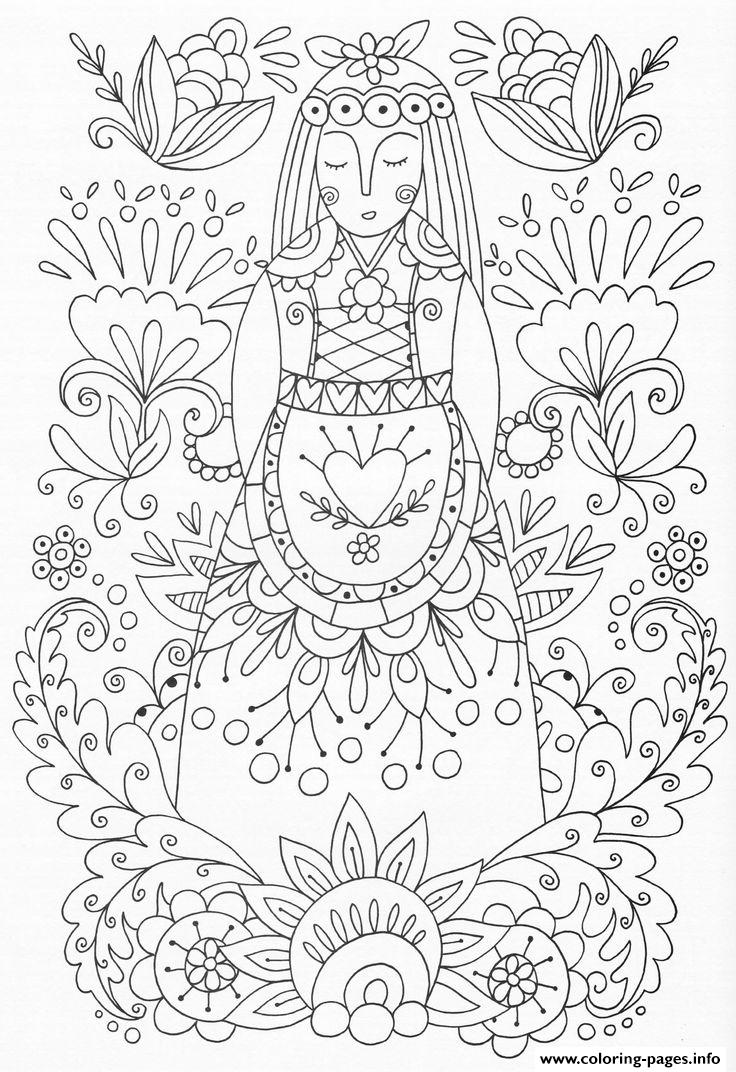 coloring adult yoga flowers zen printable adults folk scandinavian woman patterns books embroidery mandala christmas colouring advanced kleurplaten pg printables