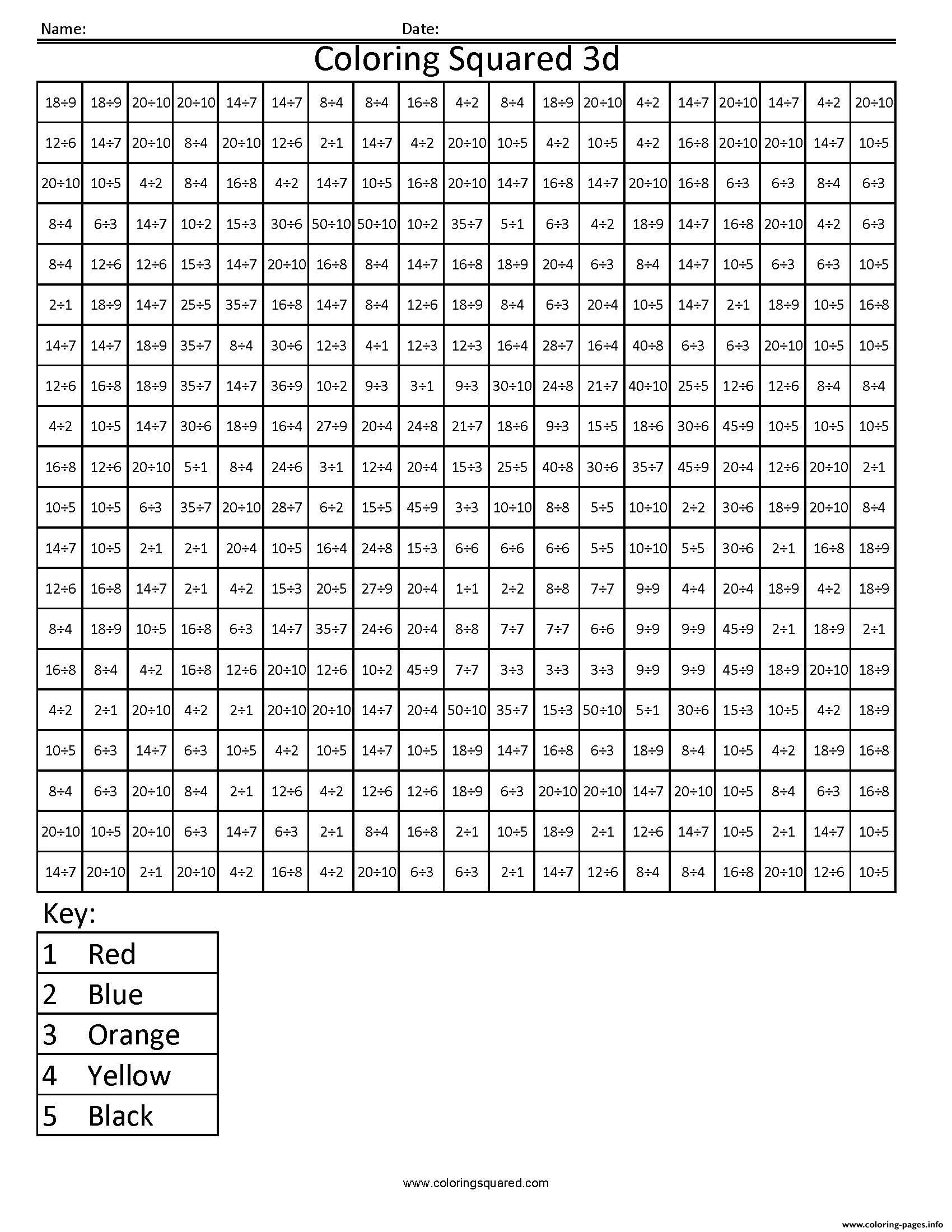 Coloring Squared Division Math Worksheets Common Core Pixel Art Coloring Pages Printable