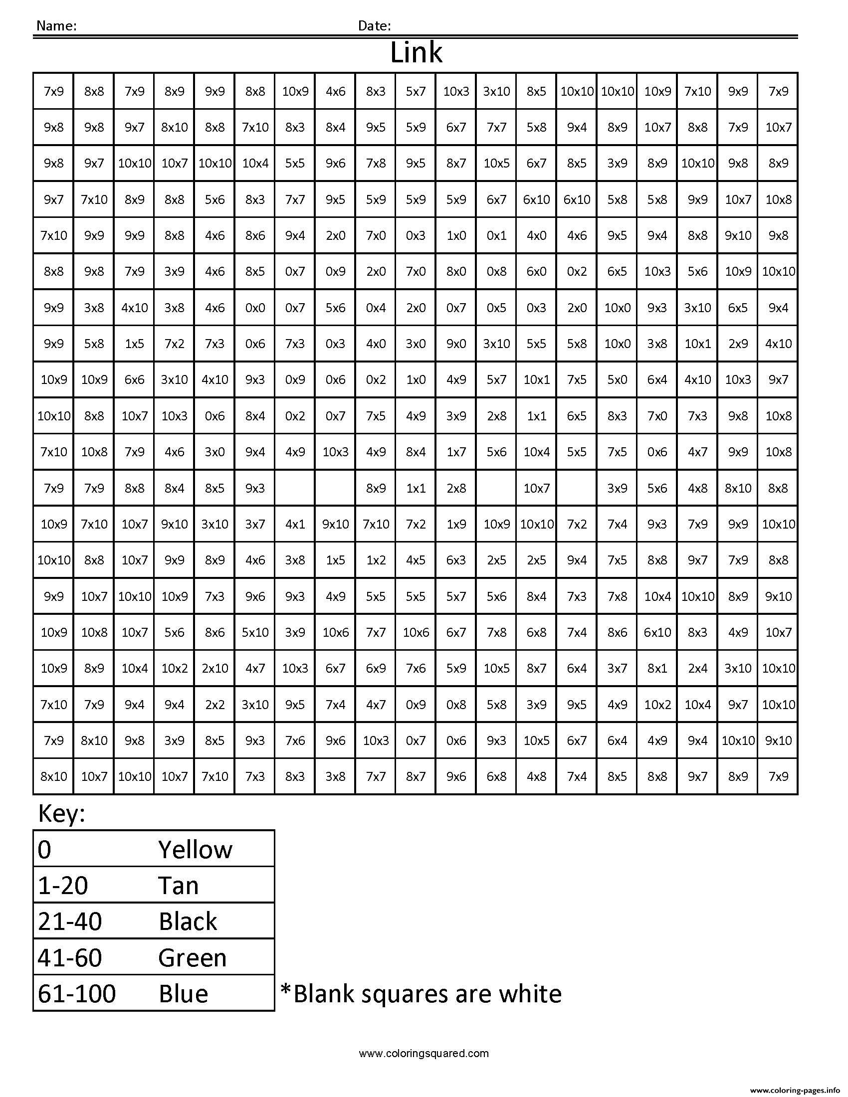 pixel multiplication coloring worksheet nintendo link advanced printable mystery squares worksheets number math squared pdf coloringsquared fun templates template