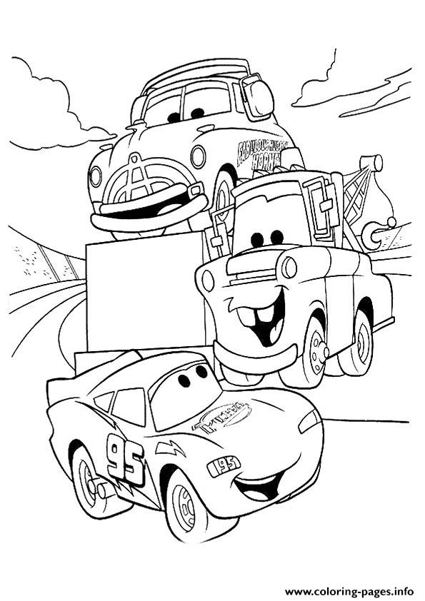 Cars Lightning McQueen Talking With Friends A4 Disney Coloring Pages
