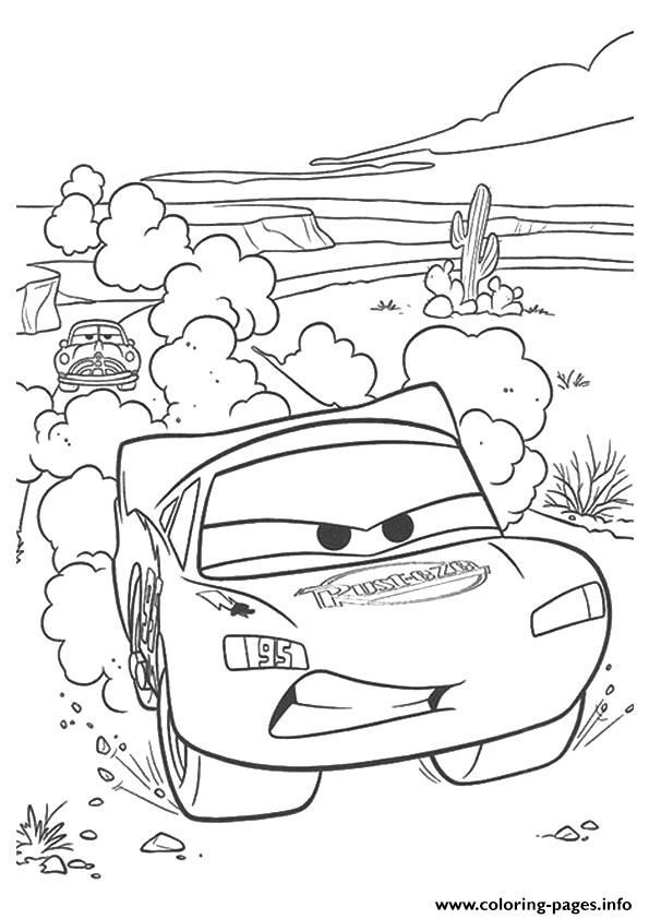 cars lightning mcqueen in desert a4 disney coloring pages