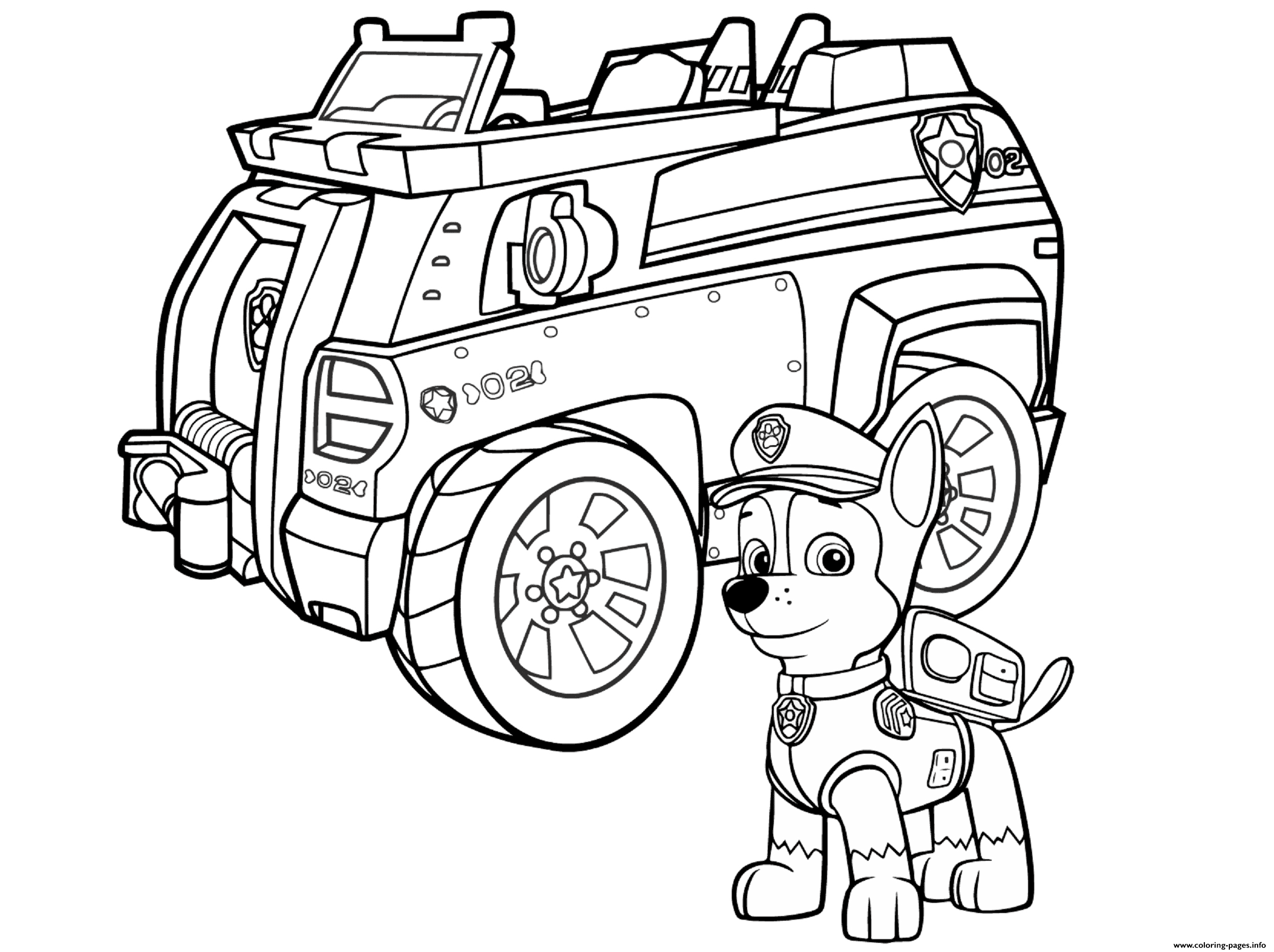 Paw Patrol Chase Police Car Coloring Pages Printable
