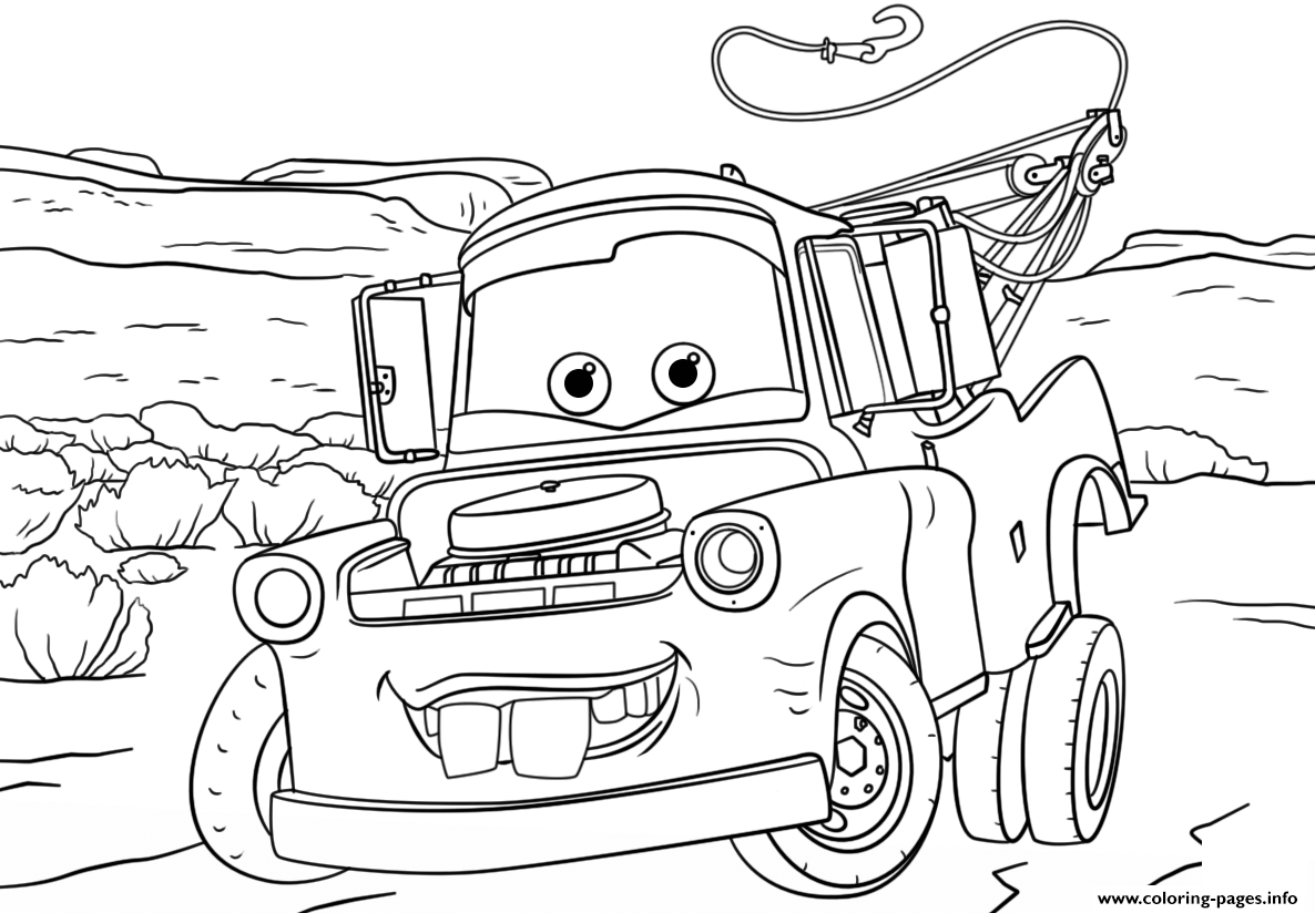 Tow Mater From Cars 3 Disney Coloring Pages Printable