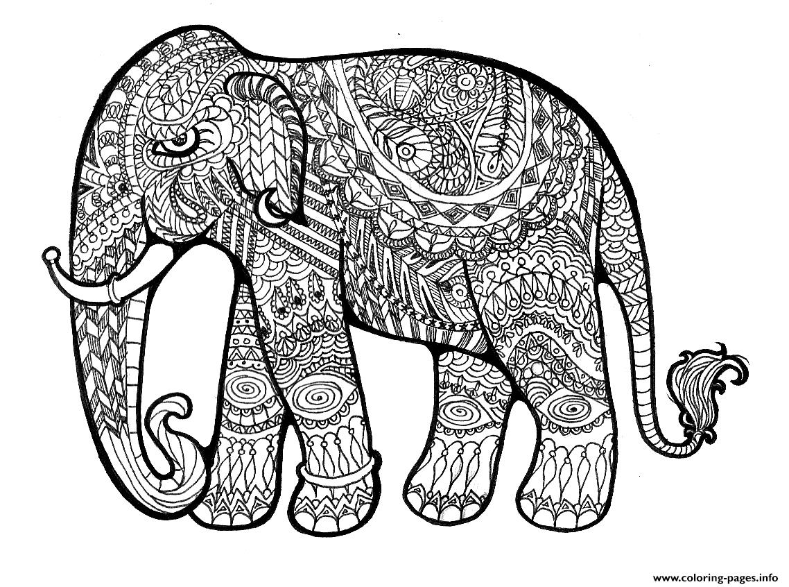 Elephant Complex Adults Print Hard Coloring Pages Printable Elephants