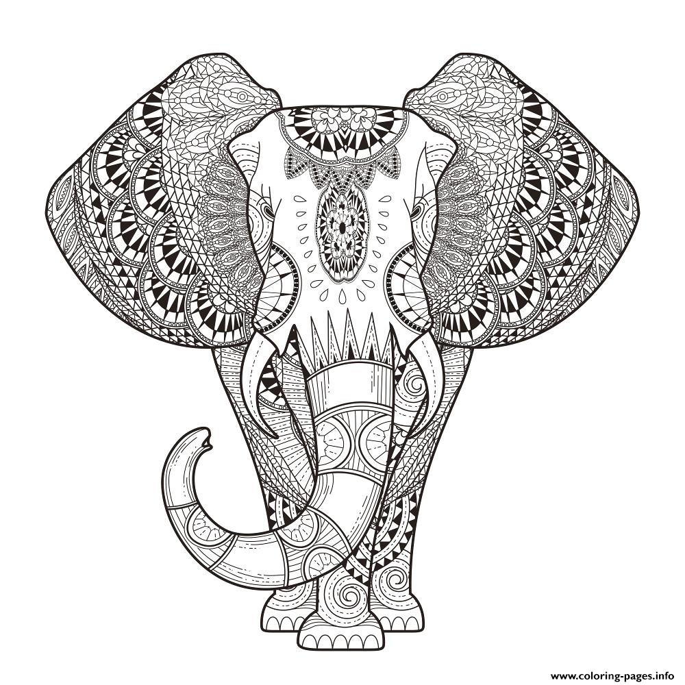 Elephant Adult Hard Difficult Zen Anti Stress Animal Coloring Pages