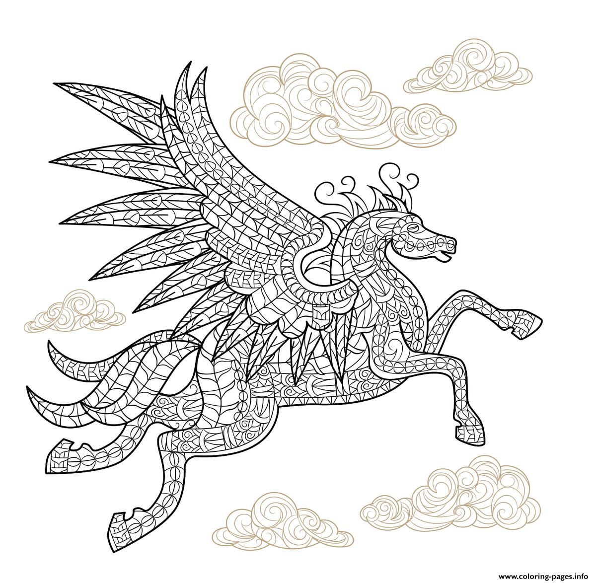 pegasus winged horse hard advanced adult animal coloring pages