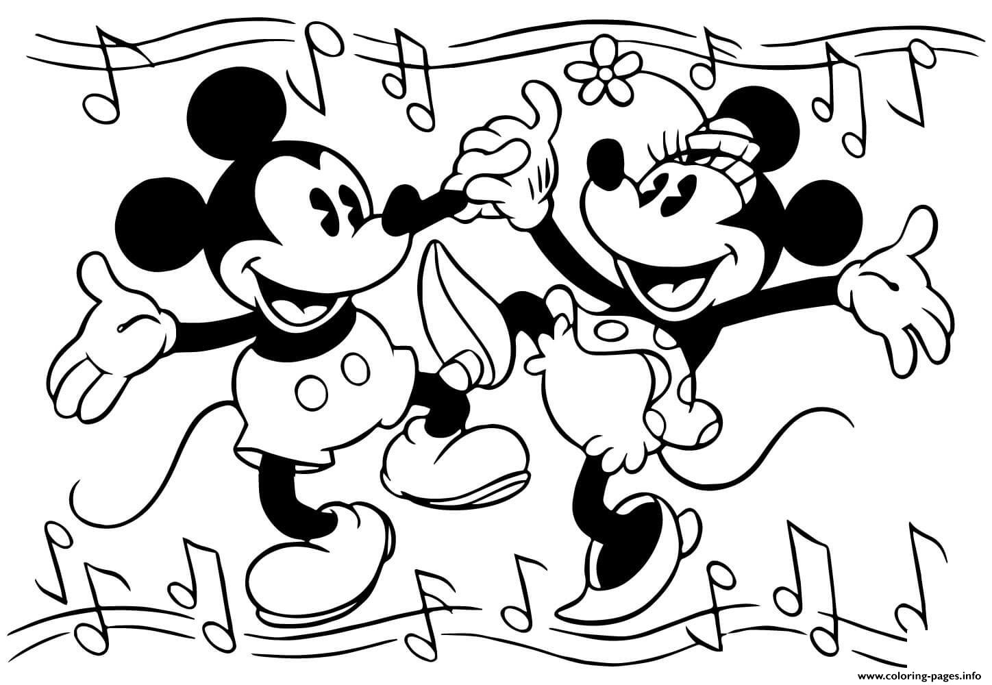 minnie and mickey mouse are dancing disney coloring pages