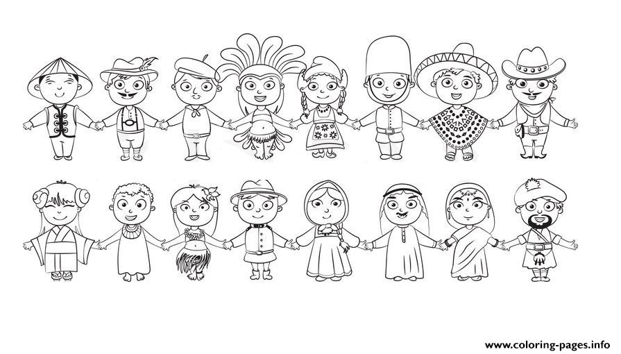 World Kids Nationalities Blanc And White Diversity Coloring Pages Printable