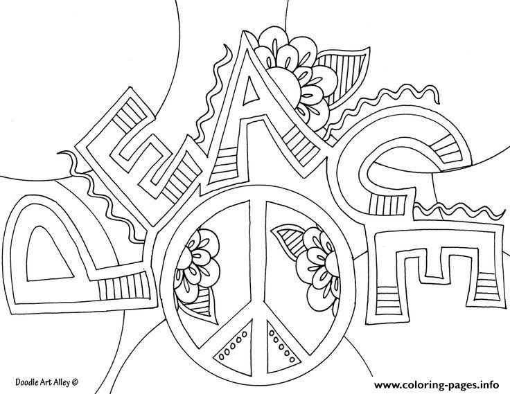 Peace Word Doodle Coloring Pages Printable