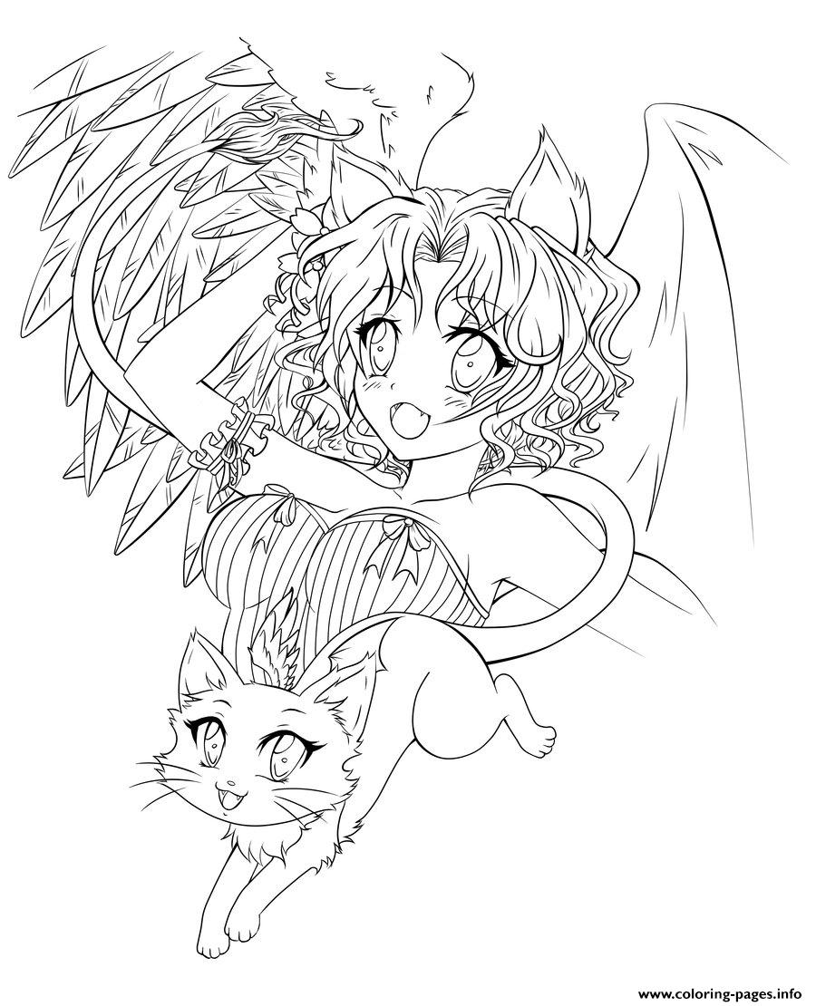 Anime Demon Angel Coloring Pages Printable Detailed