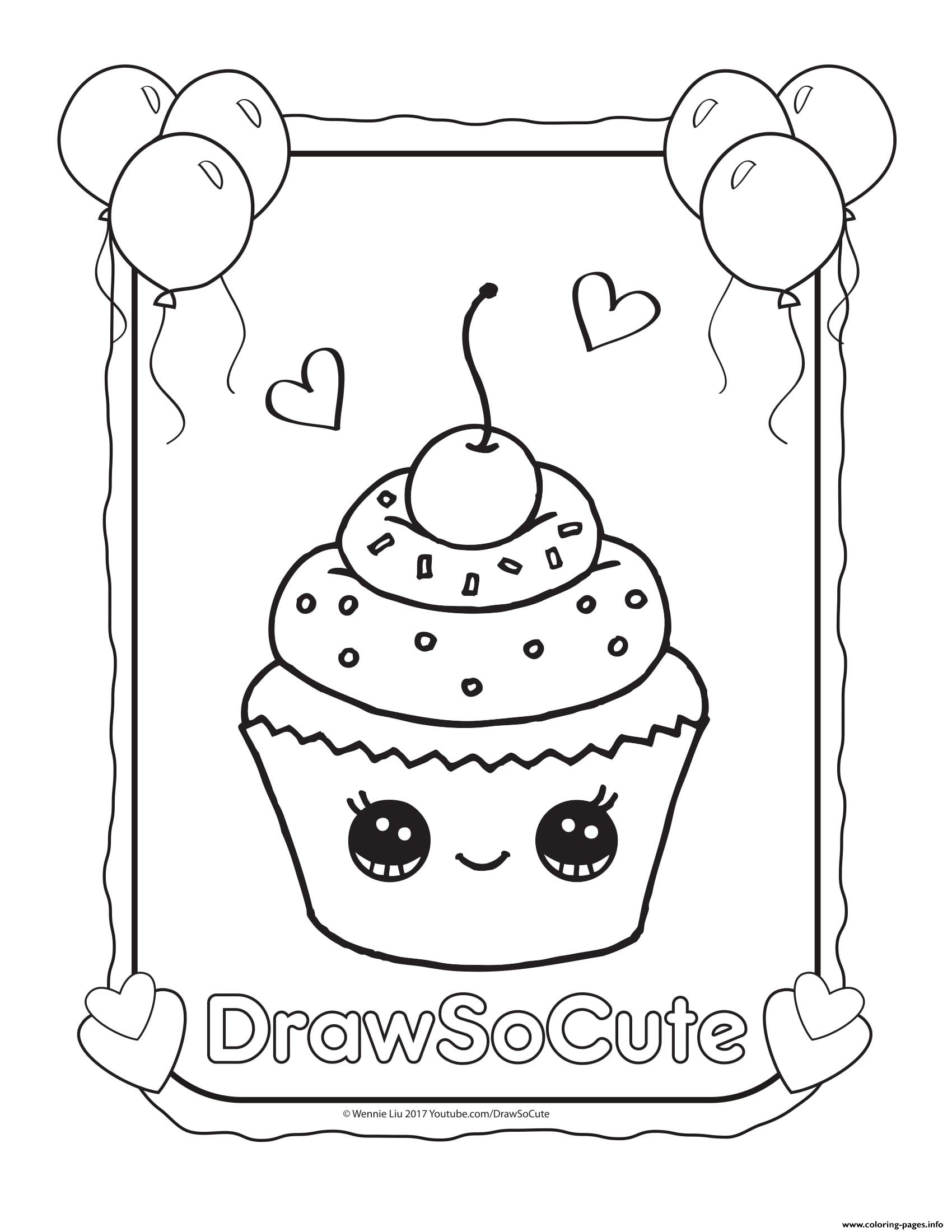 Cupcake Draw So Cute Coloring Pages Printable
