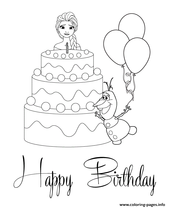 Elsa And Olaf With Cake Disney Coloring Pages Printable