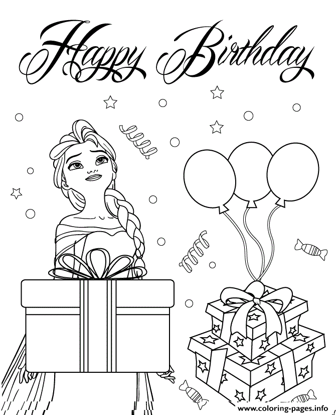 Elsa Wishes Happy Birthday Disney Coloring Pages Printable
