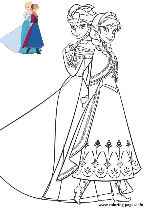 Anna Elsa Beautiful Dresses Frozen Coloring Pages Printable Dress