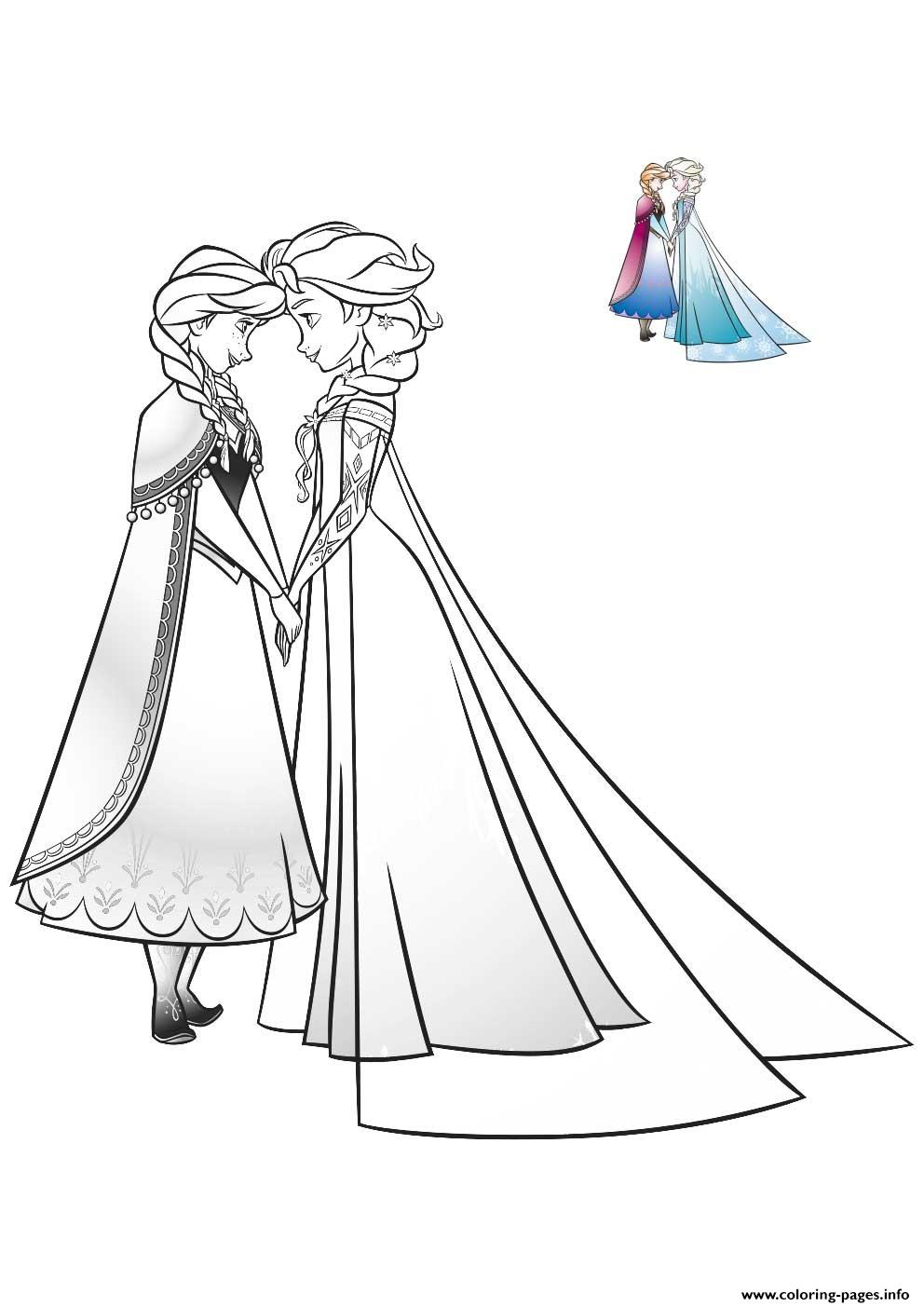 Elsa Anna Bff Frozen Coloring Pages Printable Dress