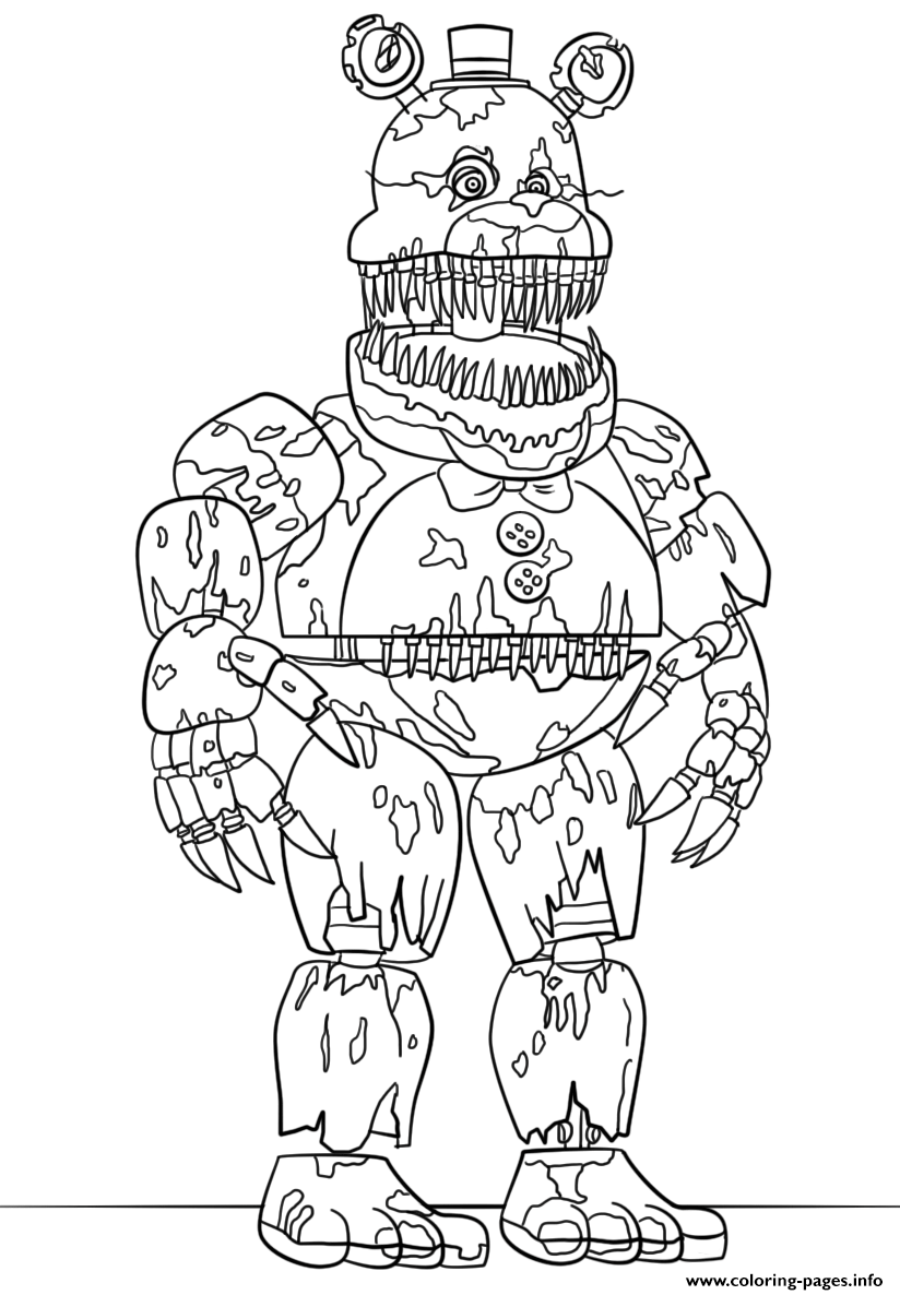 Nightmare Fredbear Scary Fnaf Coloring Pages Printable Bear
