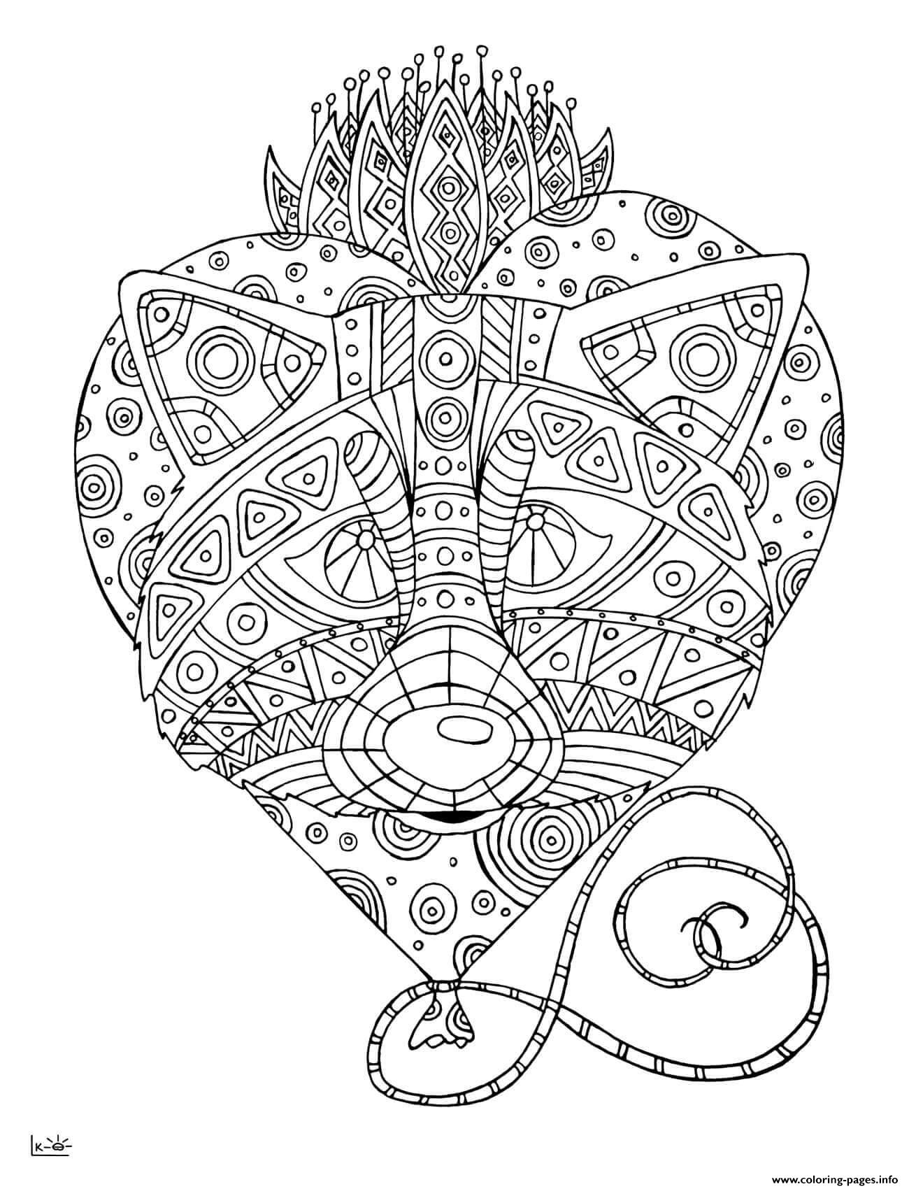 Raccoon Tribal Pattern Adults Coloring Pages Printable Designs