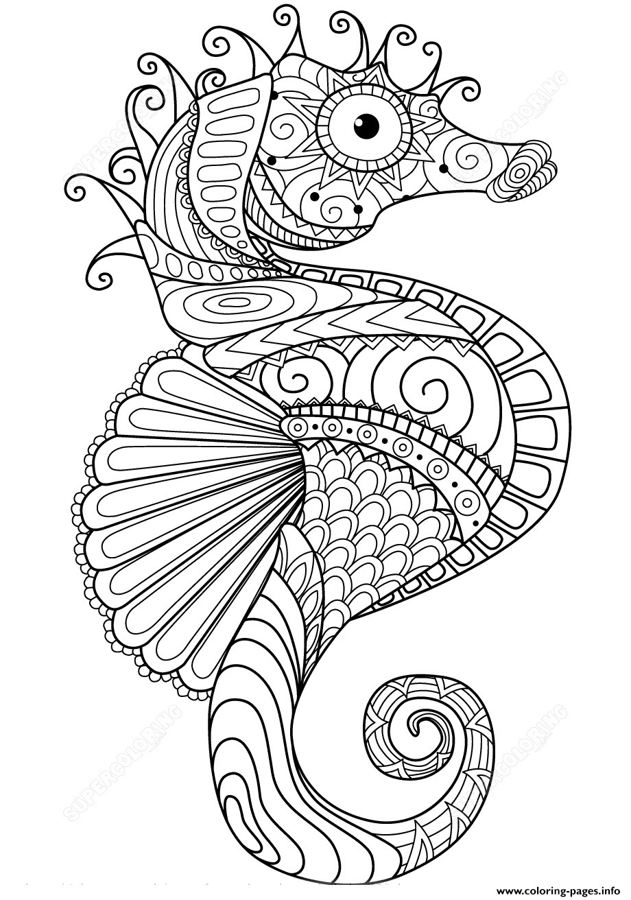 Sea Horse Zentangle Adults Coloring Pages Printable