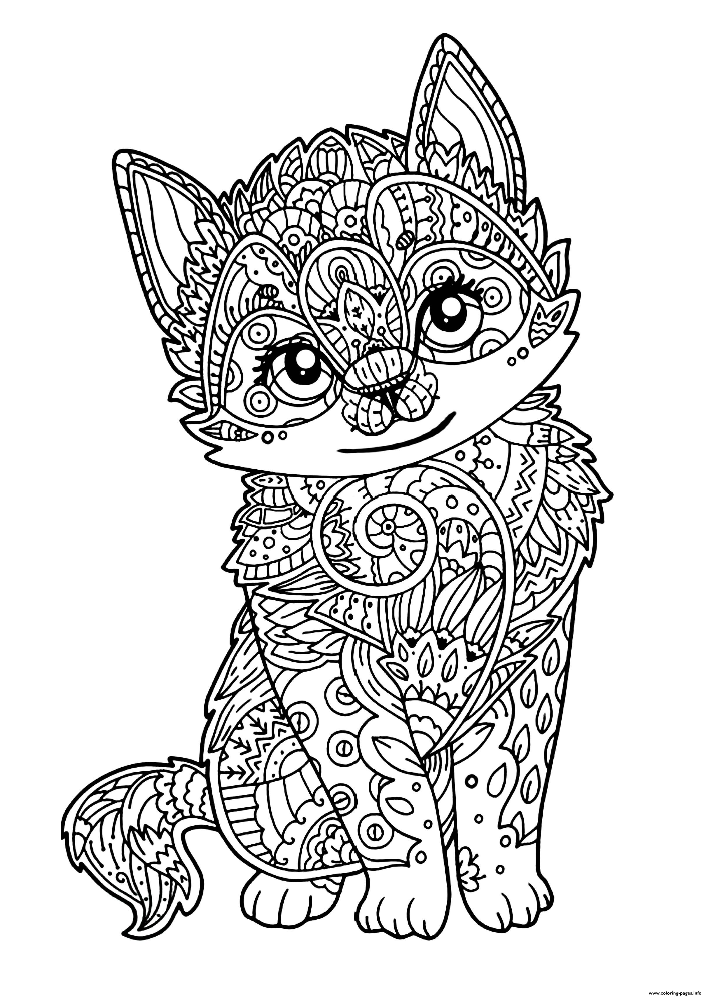 Cute Cat Adult Zentangle Coloring Pages Printable