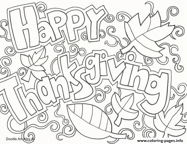 Happy Thanksgiving Adult Doodle Art Coloring Pages Printable