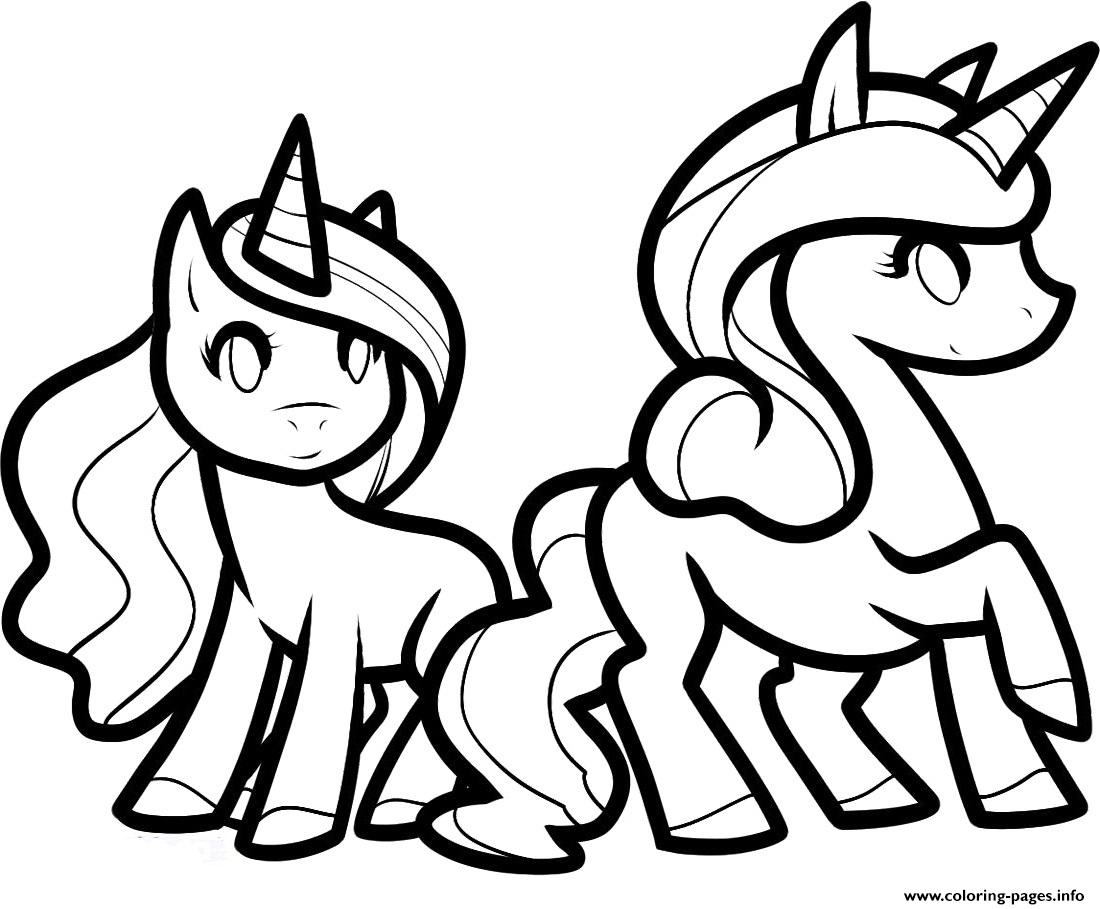 Two Princess Unicorns To Color Coloring Pages Printable