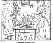 Printable adult paul cezanne card players coloring pages