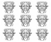 Printable adult africa masks identicals coloring pages