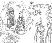 Printable adult native americans indians sat front of tipi by marion c coloring pages