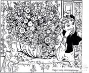 Printable adult degas woman with chrysanthemums coloring pages