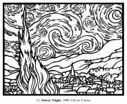 Printable adult van gogh starry night large coloring pages