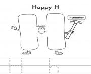 Printable happy h and hat alphabet 7145 coloring pages