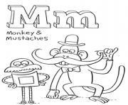 Printable mustaches and monkey free alphabet sdae2 coloring pages