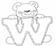 Printable cute bear in w free alphabet sda12 coloring pages