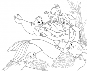Printable arile playing with animal friends little mermaid s5321 coloring pages